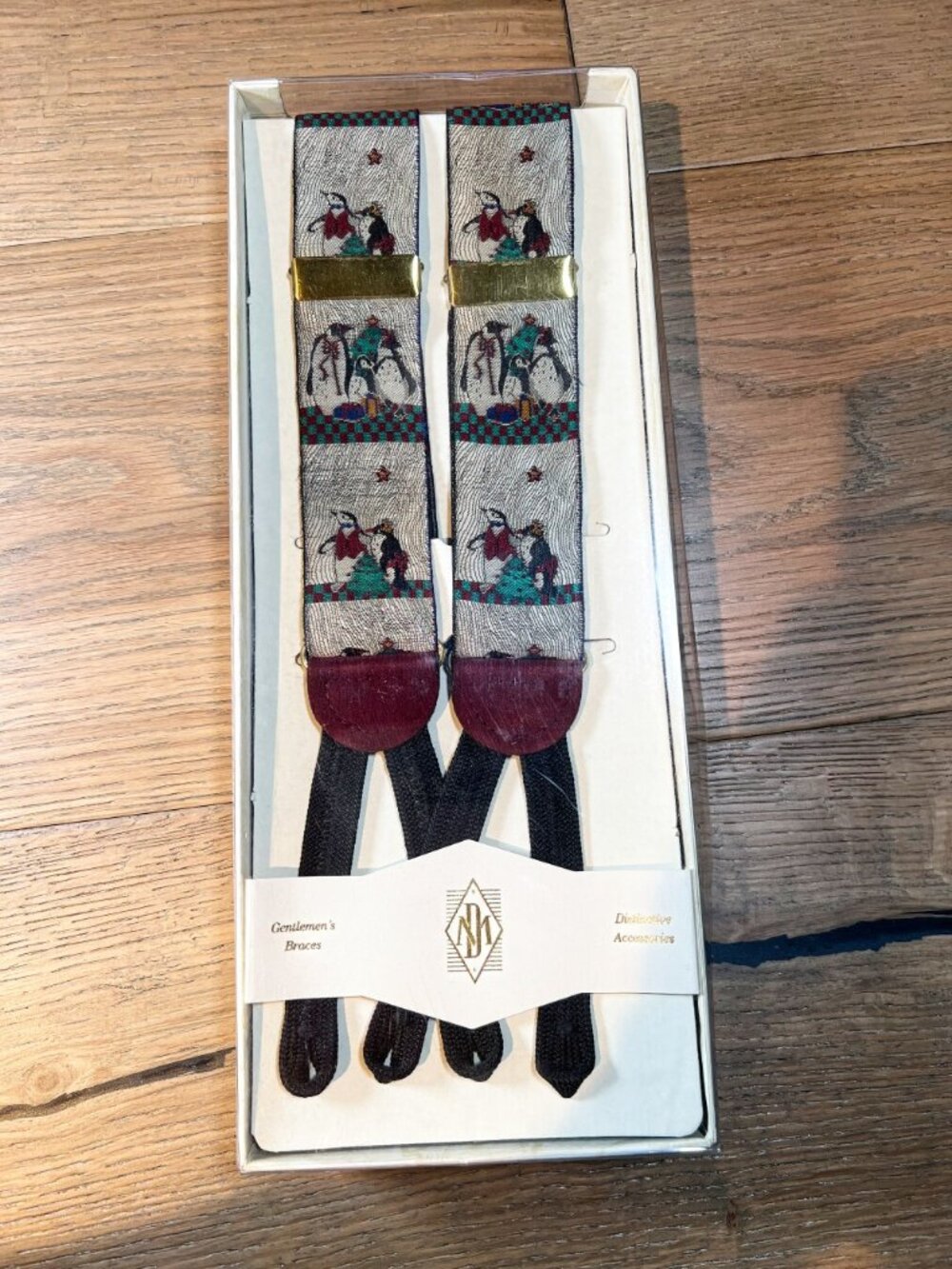 Martin Dingman Penguin Woven Braces Suspenders Leather Ends New In Box
